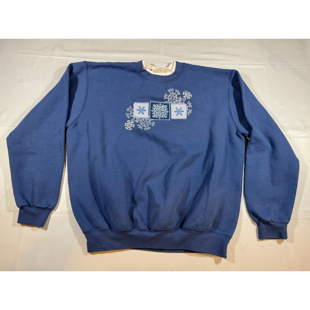 Top Stitch by Morning Sun Womens Large Blue Snowflake Embroidered Sweatshirt VTG
